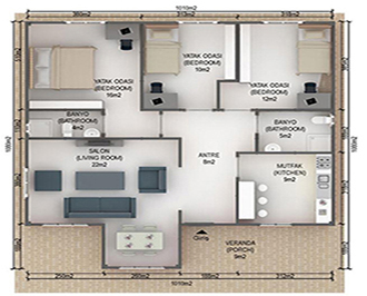 94 metrekare prefabrik ev